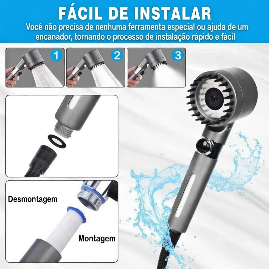 Chuveirinho alta pressão - Filtra - 3 Modos - Economico - Zonix